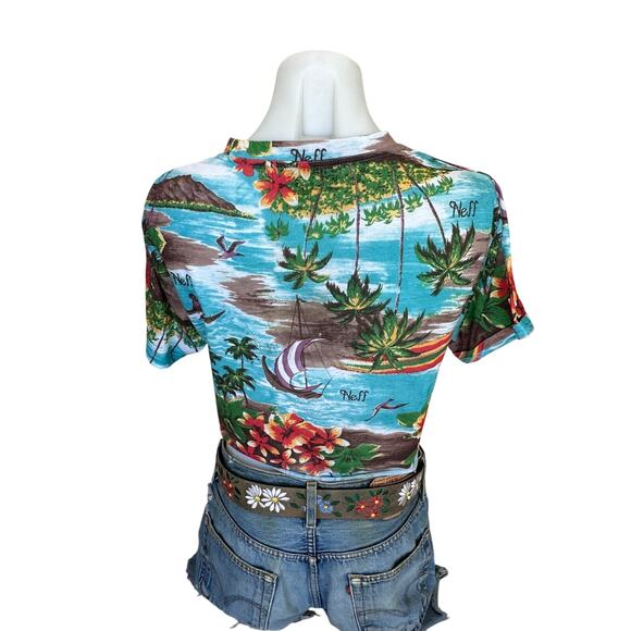 Hawaiian Cropped Baby Tee SMALL Y2K Coconut Girl Unique Tropical CheekyMontana - Picture 4 of 6